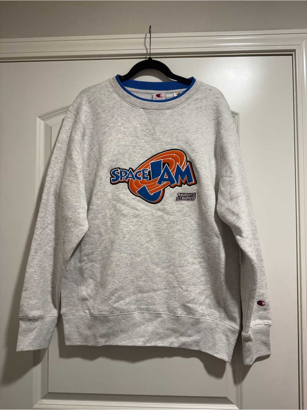 Champion Space Jam Crewneck Sweatshirt - Light Gray with Blue & Orange Logo